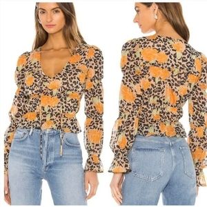 Marjorelle floral cheetah print v-neck blouse